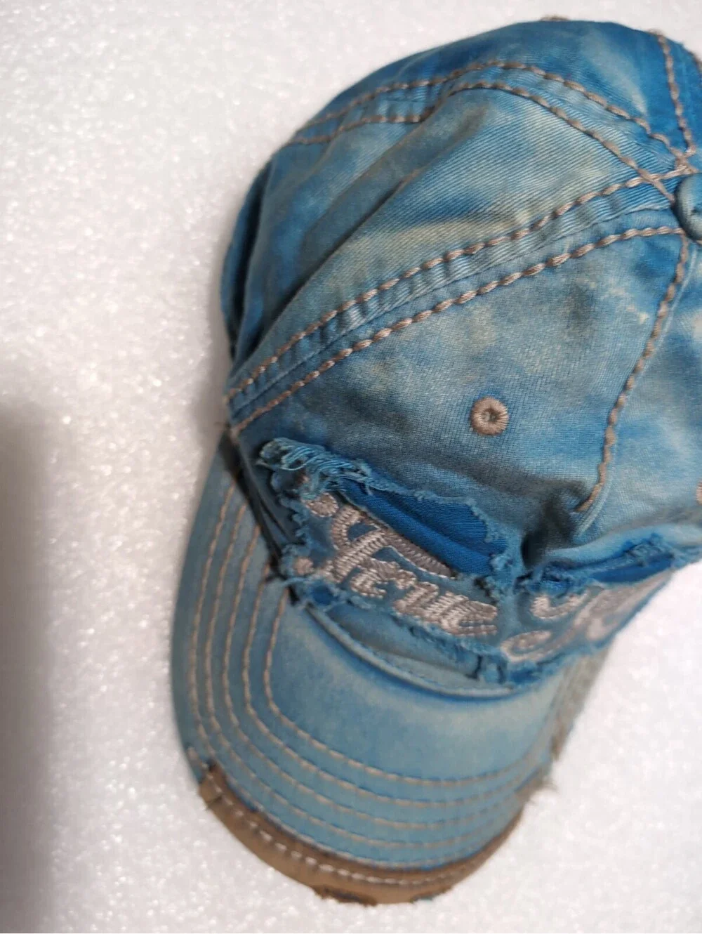 Vintage True Religion Hat Cap BlueDistressed Trucker Adjustable Y2K One Size